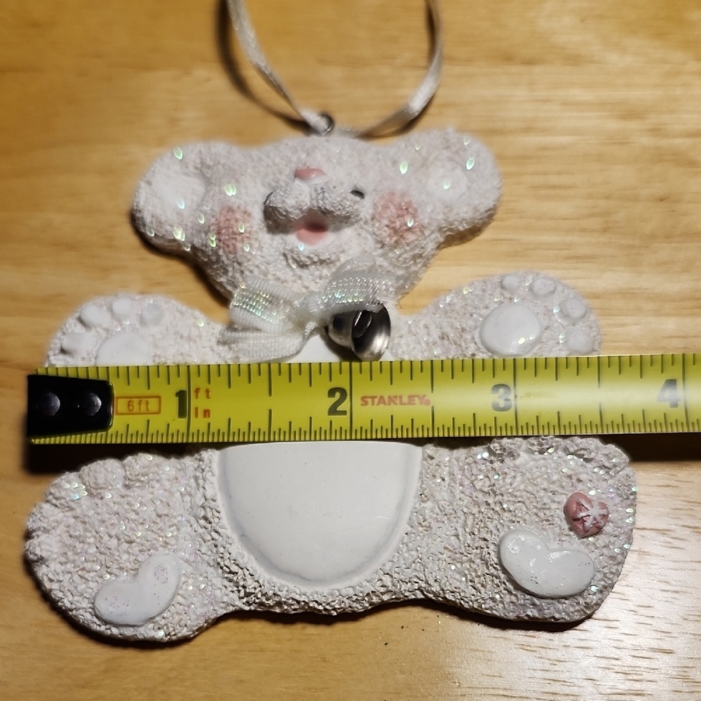Adorable White Bear Ornament with Ribbon & Bell - Picture 4 of 6